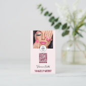 Blush Pink Script Logo QR Code Photo Makeup Visitenkarte (Stehend Vorderseite)