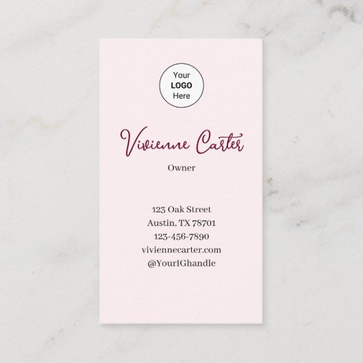 Blush Pink Script Logo QR Code Photo Makeup Visitenkarte (Rückseite)