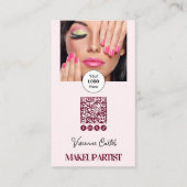 Blush Pink Script Logo QR Code Photo Makeup Visitenkarte (Vorderseite)