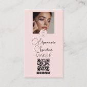 Blush Pink Script Logo QR Code Photo Makeup Visitenkarte (Vorderseite)