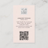Blush Pink Script Logo QR Code Photo Makeup Visitenkarte (Rückseite)