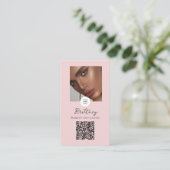 Blush Pink Script Logo QR Code Photo Makeup  Visitenkarte (Stehend Vorderseite)