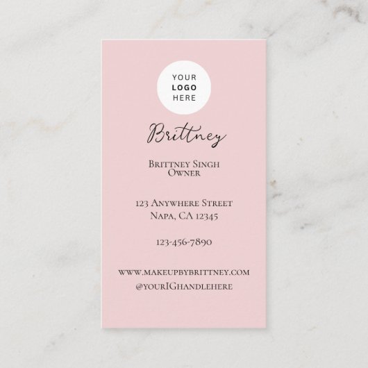 Blush Pink Script Logo QR Code Photo Makeup  Visitenkarte (Rückseite)