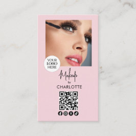 Blush Pink Script Logo QR Code Photo Makeup Visitenkarte