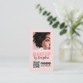 Blush Pink Script Logo QR Code Photo Makeup Visitenkarte (Stehend Vorderseite)
