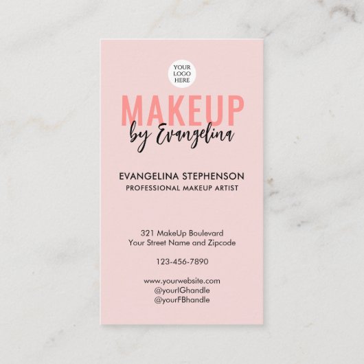 Blush Pink Script Logo QR Code Photo Makeup Visitenkarte (Rückseite)