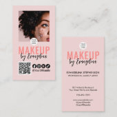 Blush Pink Script Logo QR Code Photo Makeup Visitenkarte (Vorne/Hinten)