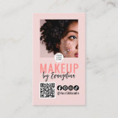 Blush Pink Script Logo QR Code Photo Makeup Visitenkarte (Vorderseite)