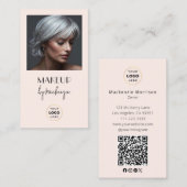 Blush Pink Script Logo QR Code Photo Makeup Visitenkarte (Vorne/Hinten)