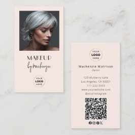 Blush Pink Script Logo QR Code Photo Makeup Visitenkarte