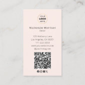 Blush Pink Script Logo QR Code Photo Makeup Visitenkarte (Rückseite)