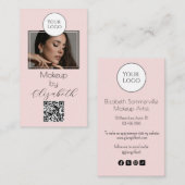 Blush Pink Script Logo QR Code Photo Makeup Visitenkarte (Vorne/Hinten)