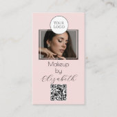 Blush Pink Script Logo QR Code Photo Makeup Visitenkarte (Vorderseite)