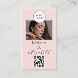Blush Pink Script Logo QR Code Photo Makeup Visitenkarte