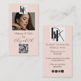 Blush Pink Script Logo QR Code Photo Makeup  Visitenkarte