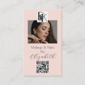 Blush Pink Script Logo QR Code Photo Makeup Visitenkarte (Vorderseite)