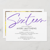 Blush Pink Script Modern Sweet 16 Birthday Party Einladung (Vorne/Hinten)