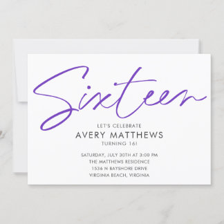 Blush Pink Script Modern Sweet 16 Birthday Party Einladung