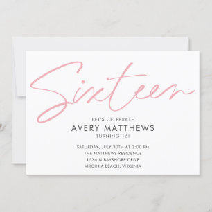 Blush Pink Script Modern Sweet 16 Birthday Party Einladung