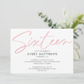Blush Pink Script Modern Sweet 16 Birthday Party Einladung (Stehend Vorderseite)