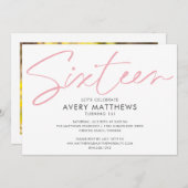Blush Pink Script Modern Sweet 16 Birthday Party Einladung (Vorne/Hinten)