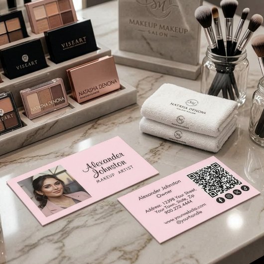 Blush Pink Script ocial Icon QR Code Photo Makeup Visitenkarte