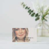 Blush Pink Script Photo Hair Makeup Visitenkarte (Stehend Vorderseite)