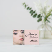 Blush Pink Script Photo Makeup Business Card Visitenkarte (Stehend Vorderseite)
