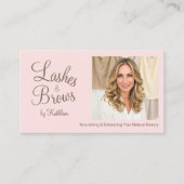 Blush Pink Script Photo QR Code Lashes and Brows Visitenkarte (Vorderseite)