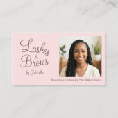 Blush Pink Script Photo QR Code Lashes and Brows Visitenkarte (Vorderseite)