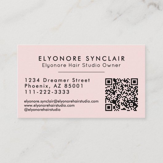 Blush Pink Script QR Code Hair Extension Visitenkarte (Rückseite)