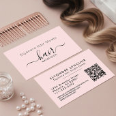 Blush Pink Script QR Code Hair Extension Visitenkarte
