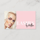 Blush Pink Script QR Code Photo Lashes Visitenkarte (Vorderseite)