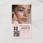 Blush Pink Script QR Code Photo Makeup Visitenkarte (Vorderseite)