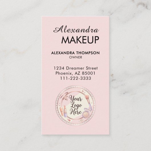 Blush Pink Script QR Code Photo Makeup Visitenkarte (Rückseite)