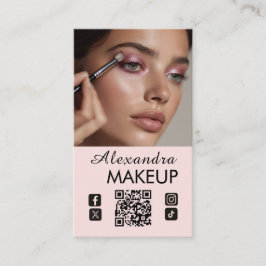 Blush Pink Script QR Code Photo Makeup Visitenkarte