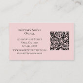 Blush Pink Script QR Code Photo Makeup Visitenkarte (Rückseite)