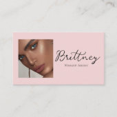 Blush Pink Script QR Code Photo Makeup Visitenkarte (Vorderseite)