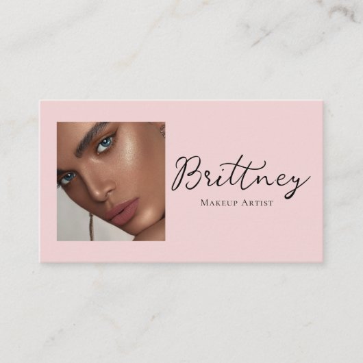 Blush Pink Script QR Code Photo Makeup Visitenkarte (Vorderseite)