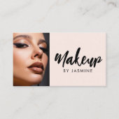 Blush Pink Script QR Code Photo Makeup Visitenkarte (Vorderseite)