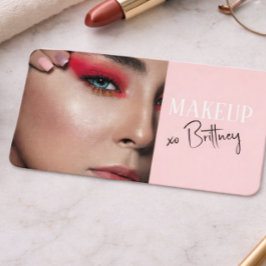 Blush Pink Script QR Code Photo Makeup Visitenkarte