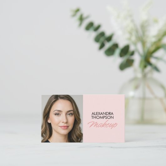 Blush Pink Script Qr Code Social Icon Makeup Visitenkarte (Stehend Vorderseite)
