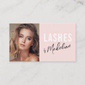 Blush Pink Script Social Icon QR Code Photo Lashes Visitenkarte (Vorderseite)