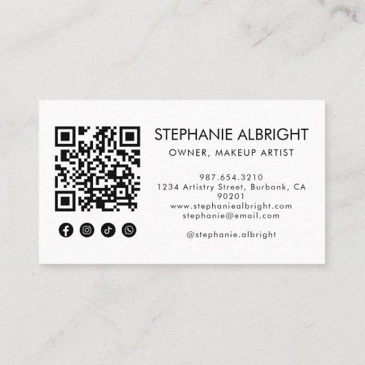 Blush Pink Script Social Icon QR Code Photo Lashes Visitenkarte (Rückseite)