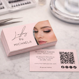Blush Pink Script Social Icon QR Code Photo Lashes Visitenkarte