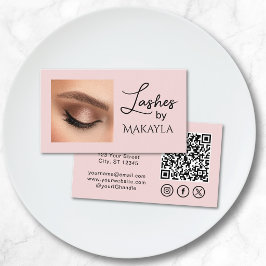 Blush Pink Script Social Icon QR Code Photo Lashes Visitenkarte