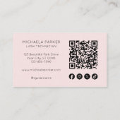 Blush Pink Script Social Icon QR Code Photo Lashes Visitenkarte (Rückseite)