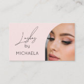 Blush Pink Script Social Icon QR Code Photo Lashes Visitenkarte (Vorderseite)