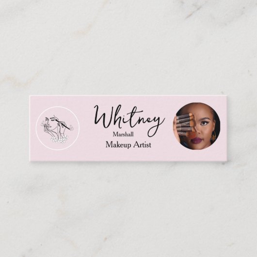 Blush Pink Script Social Icon QR Code Photo Makeup Telefonnummerkarte (Vorderseite)
