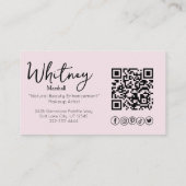Blush Pink Script Social Icon QR Code Photo Makeup Visitenkarte (Rückseite)